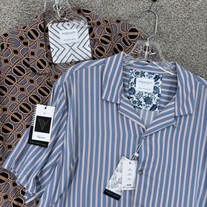 NEW Denim & Flower Lot of 2 Button Up Shirts Mens XL Blue Stripe / Geo Print NWT